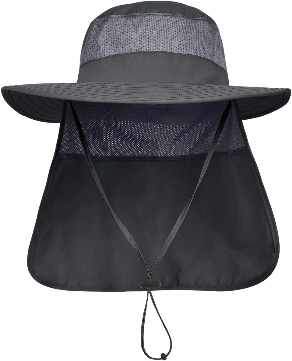 IYEBRAO 2 Pack Mens UV Protection Sun Hat with Neck Flap Summer Foldable Mesh Boonie Cap for Fishing Hiking Garden Work