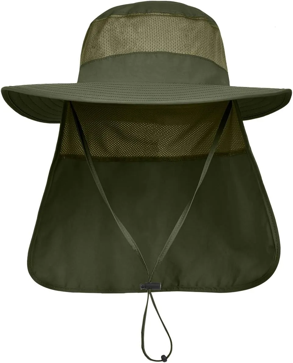 IYEBRAO 2 Pack Mens UV Protection Sun Hat with Neck Flap Summer Foldable Mesh Boonie Cap for Fishing Hiking Garden Work