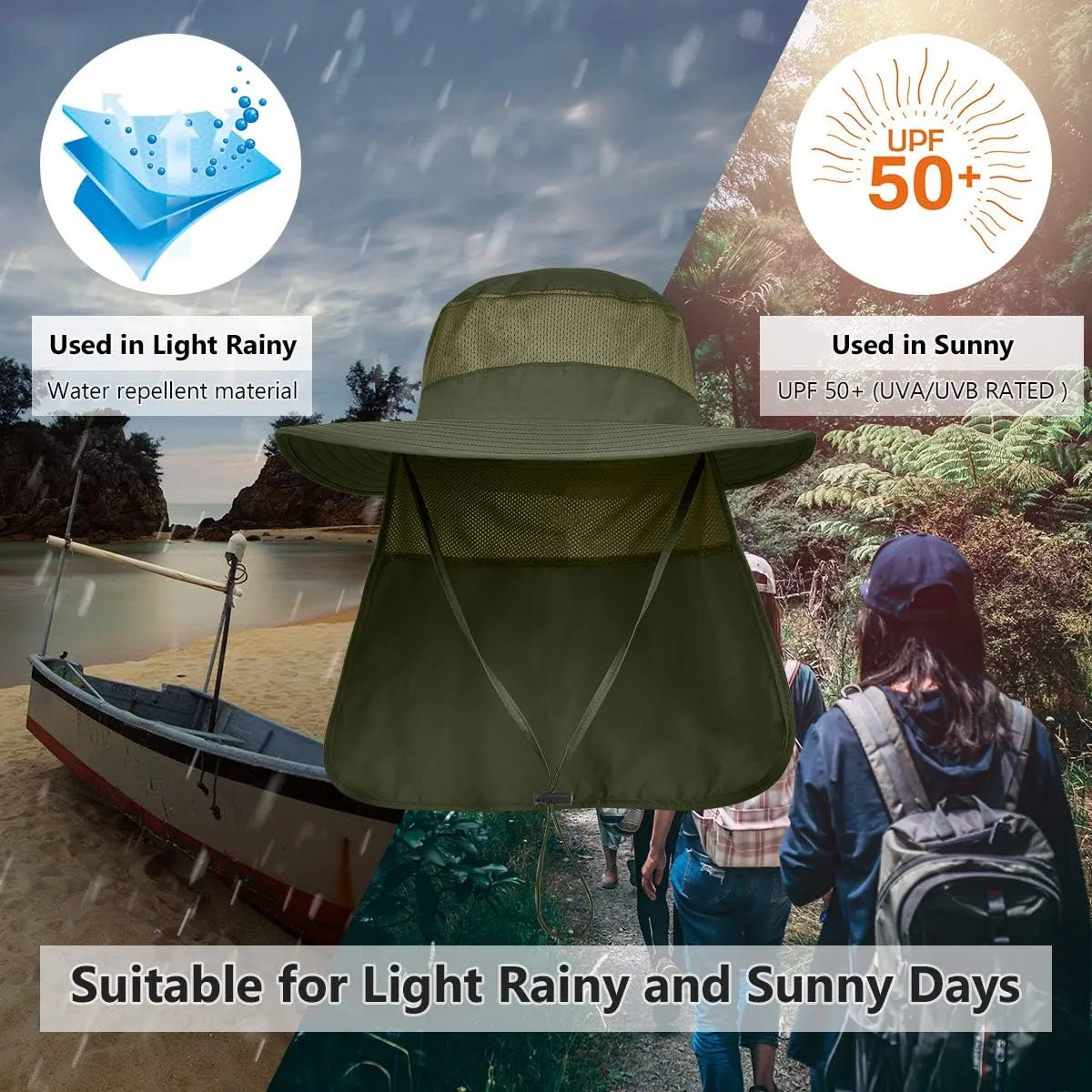 IYEBRAO 2 Pack Mens UV Protection Sun Hat with Neck Flap Summer Foldable Mesh Boonie Cap for Fishing Hiking Garden Work
