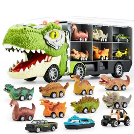 JOYIN 13 in 1 Dinosaur Toys for Kids 3-5, Dinosaur Truck with 12 Pull Back Cars, Dinosaur Cars Set, Birthday Gifts Toys for 3 4 5  Year Old Boy, Transport Carrier Truck for Toddlers 3-4 Years