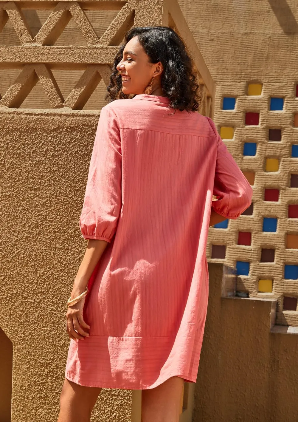 Lafural Womens V Neck Cotton Casual Loose Shift Tunic Smock Summer Dresses Vacation Dress 3/4 Sleeve Pocket