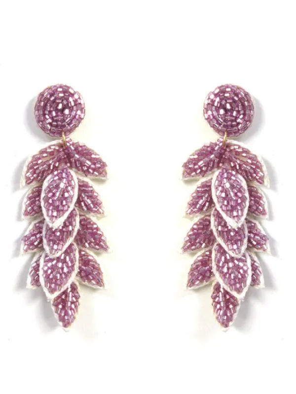 Lavender Beaded Feather Earrings