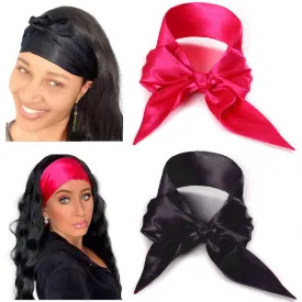 Leeven 2 Pcs Wig Grip Band Silky Satin Edge Scarves For Women Satin Wrapping Laying Scarf for Lace Wigs Non Slip Hair Wrap Headband For Makeup Facial Sport Yoga 4.5"x54" 1 pcs pink 1Pcs black
