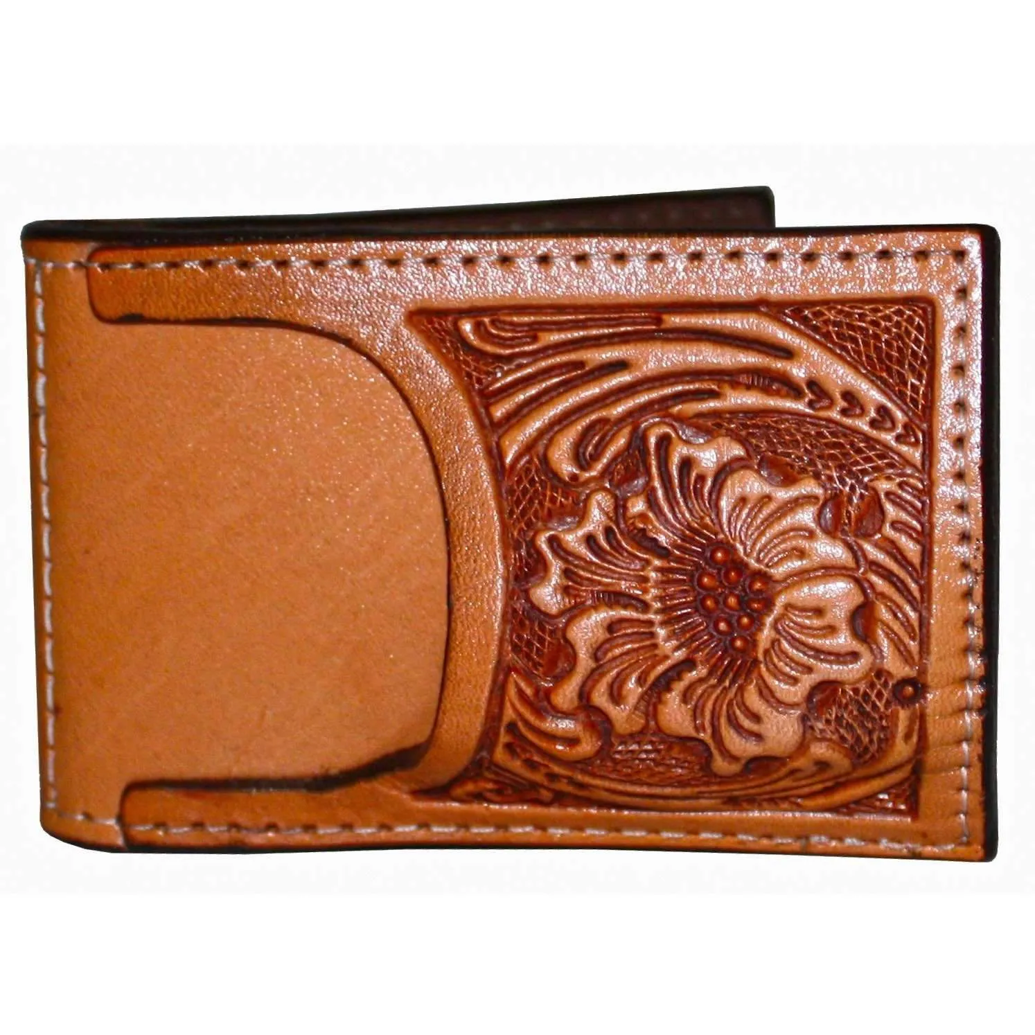 MC03A - Natural Tooled Pocket Money Clip