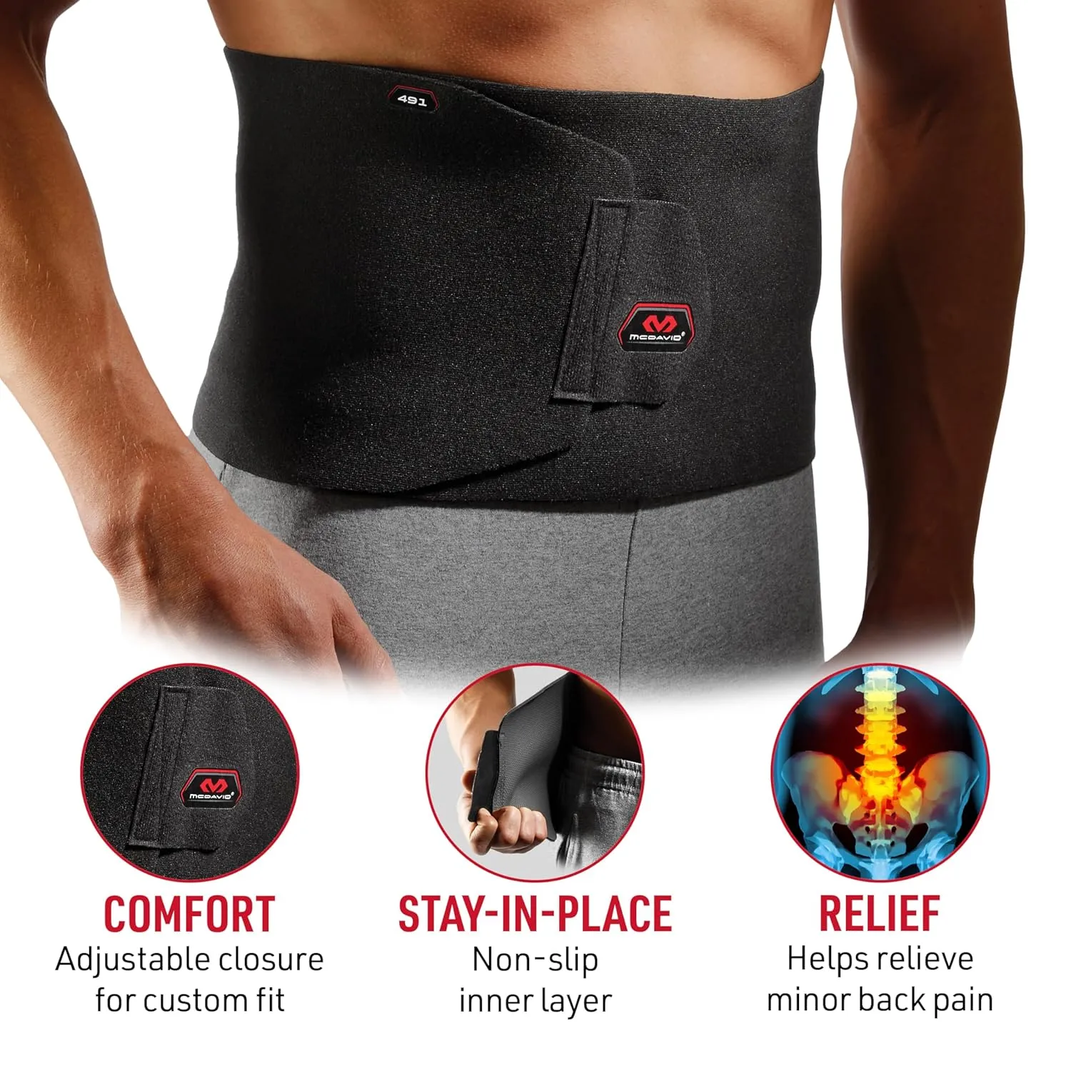 McDavid Sweat Band & Waist Trimmer Belt for Men, Back Support, Improves Posture During Workouts, Waist Trainer For Men