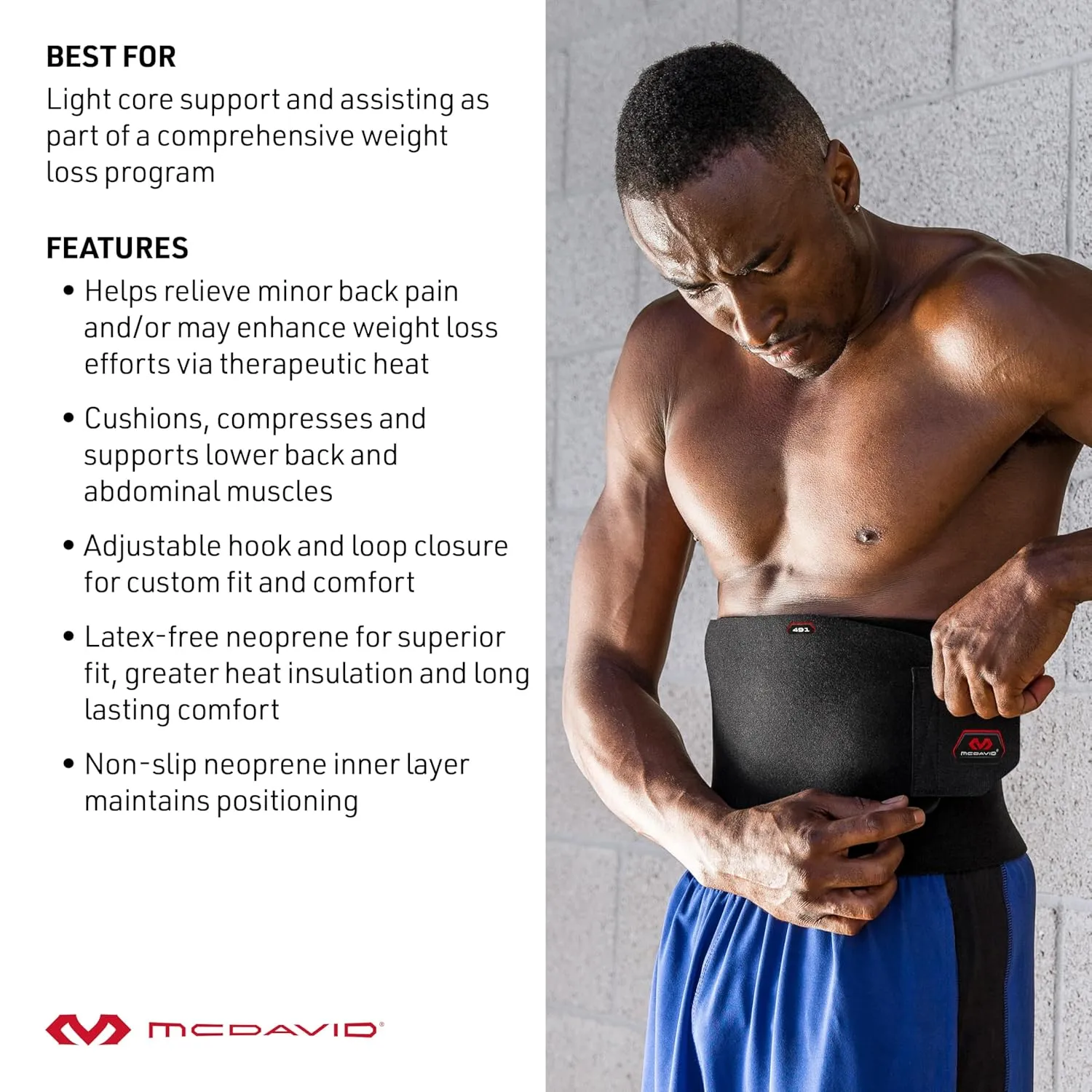 McDavid Sweat Band & Waist Trimmer Belt for Men, Back Support, Improves Posture During Workouts, Waist Trainer For Men
