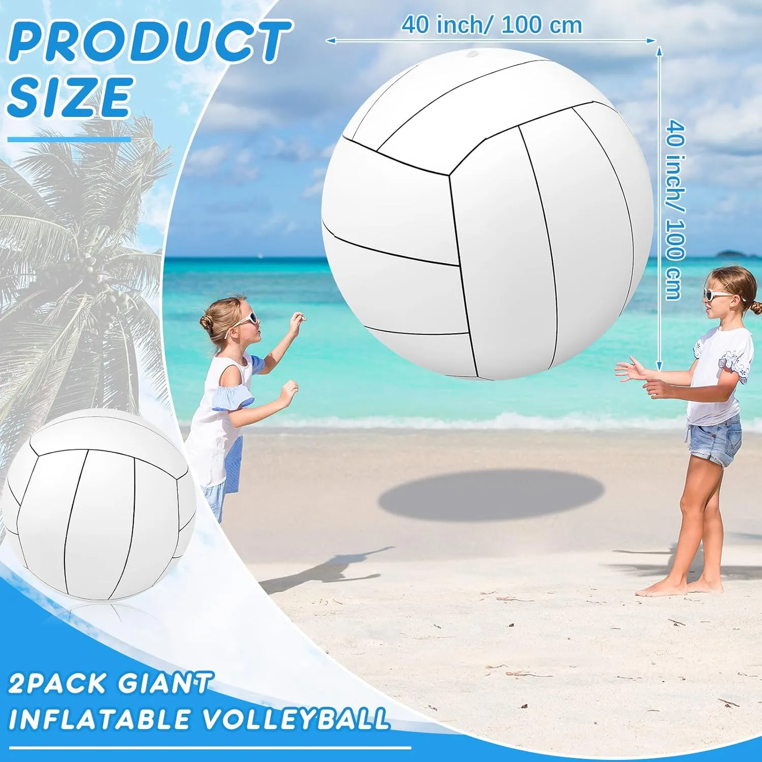 Meooeck 2 Pcs 40 Inch Giant Inflatable Volleyball Large Beach Inflatable Sports Balls White Volleyball Pool Games Toys for Outdoor Activity Sports Themed Party Favors