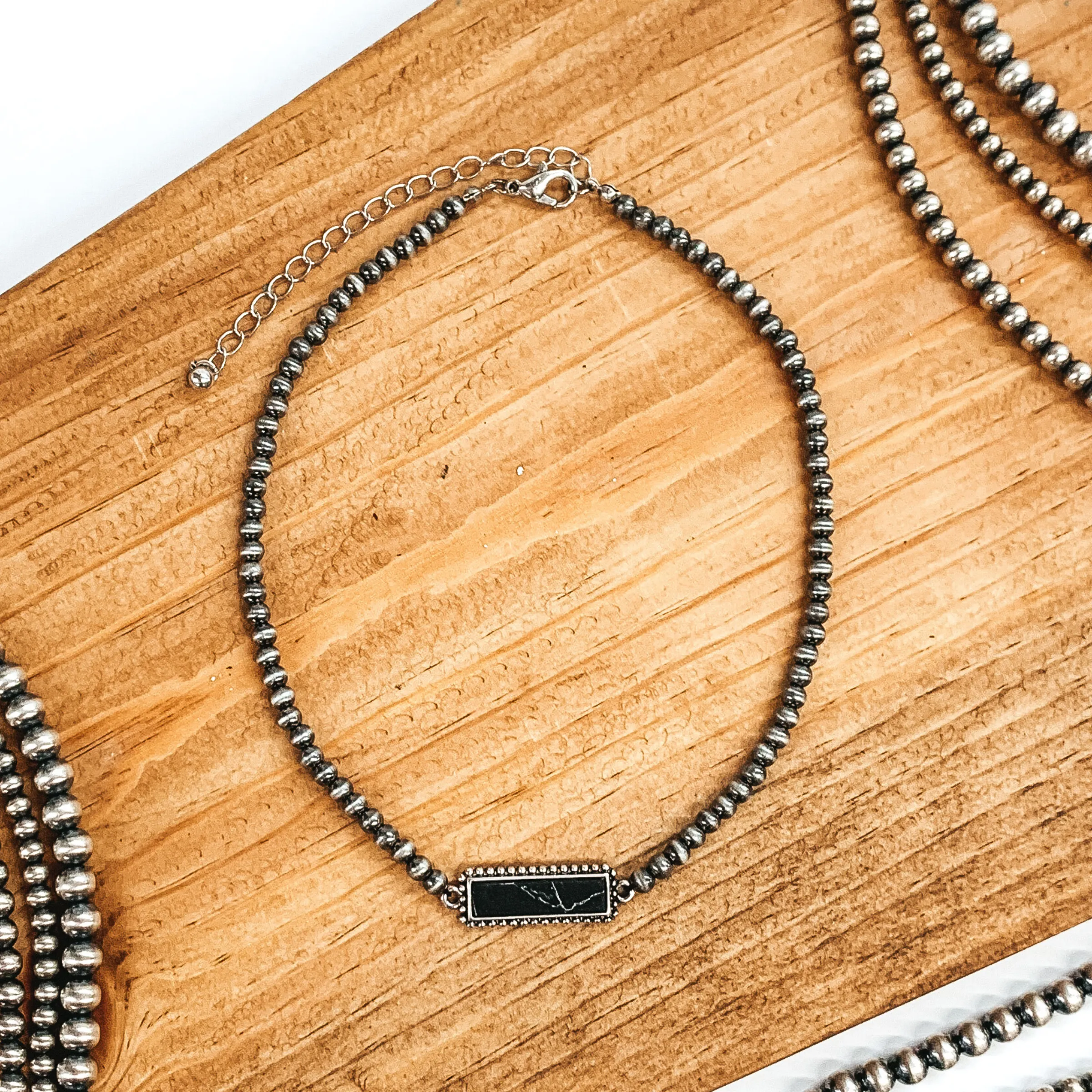 Navajo Inspired Choker with Bar Pendant in Black