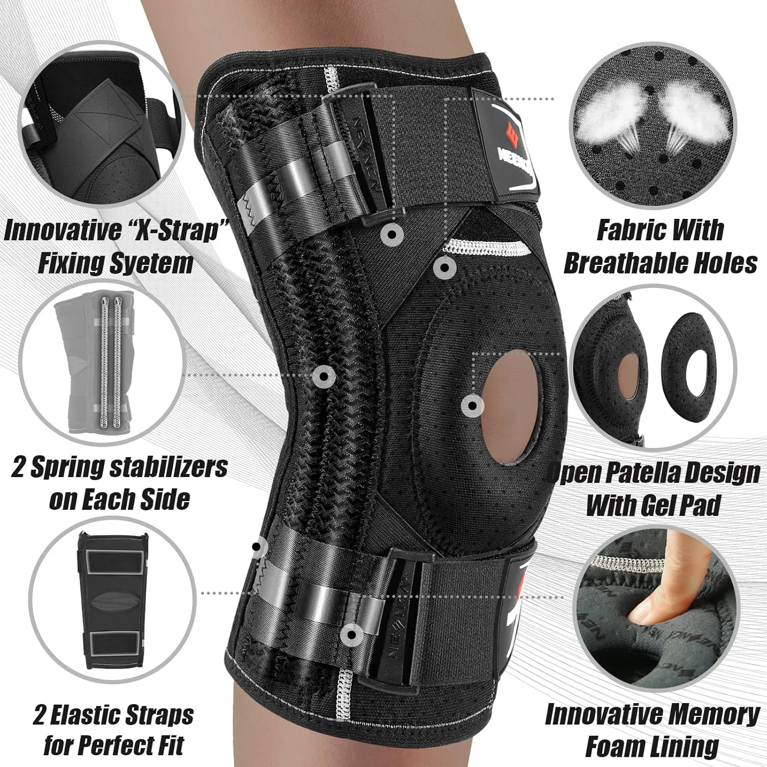 NEENCA Professional Knee Brace for Knee Pain, Adjustable Knee Support with Patented X-Strap Fixing System, Stability for Pain Relief, Arthritis, Meniscus Tear, ACL, Runner, Sports, Men&Women. ACE-44