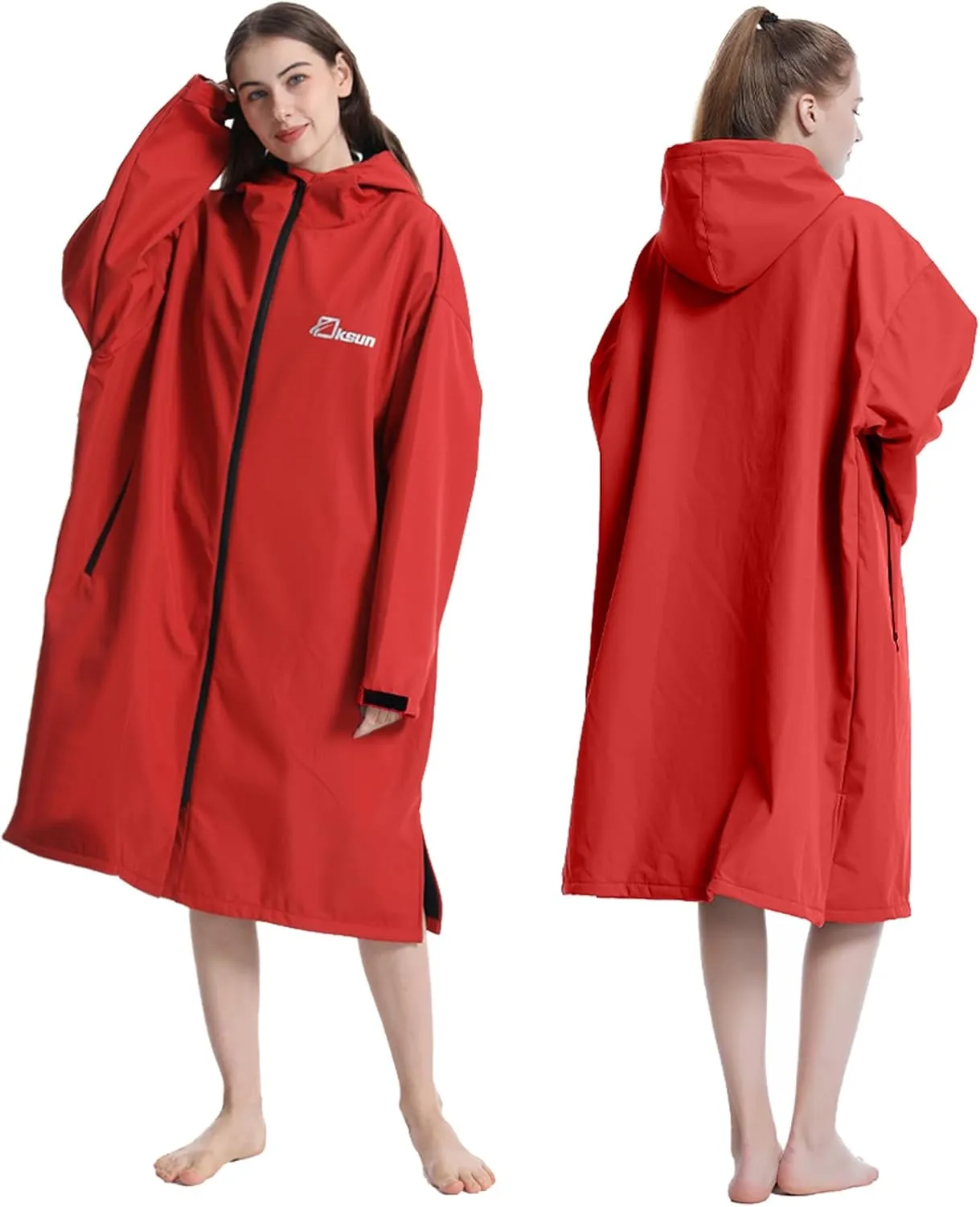 Oksun Oversized Waterproof Swim Parka: Windproof Warm Swimming Coat - Water Resistant Jacket - Thin Fleece Lined Surf Poncho