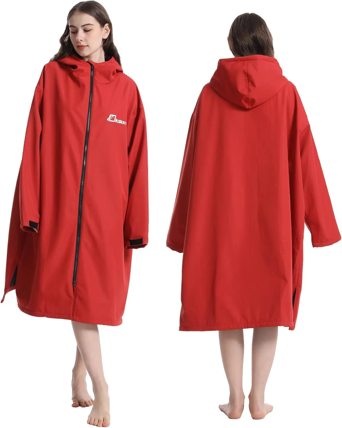 Oksun Oversized Waterproof Swim Parka: Windproof Warm Swimming Coat - Water Resistant Jacket - Thin Fleece Lined Surf Poncho
