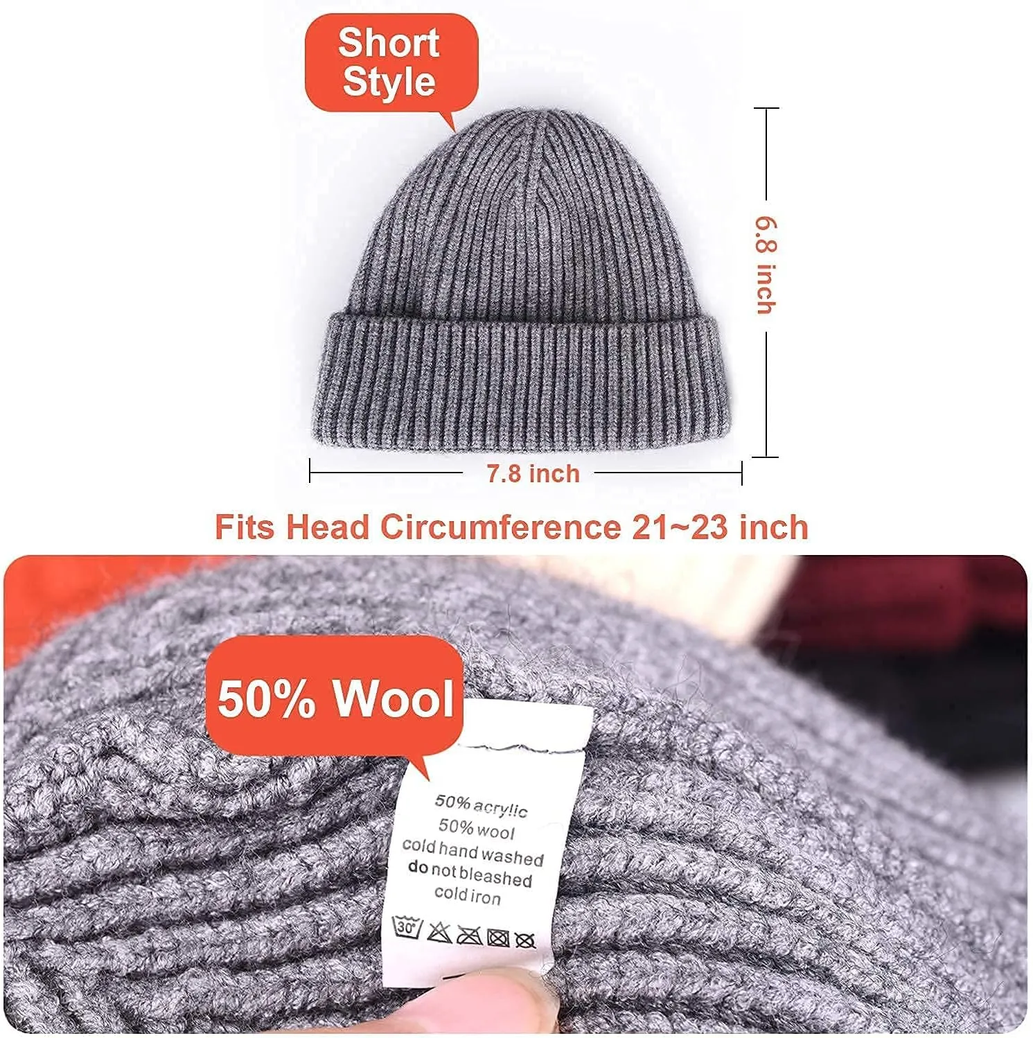 ROYBENS 4 Pack Wool Fisherman Beanies for Men, Knit Short Watch Cap Winter Warm Hats