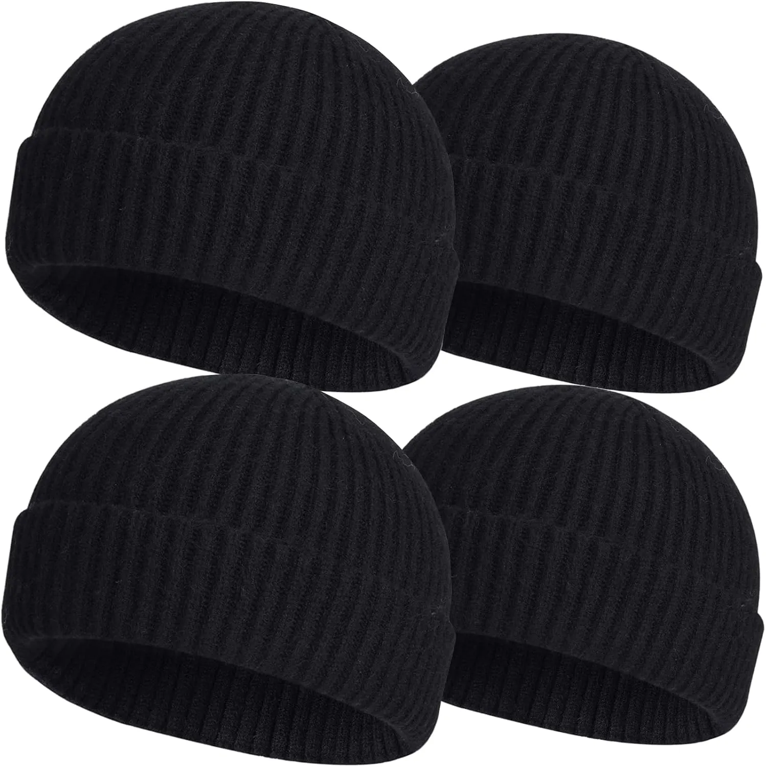 ROYBENS 4 Pack Wool Fisherman Beanies for Men, Knit Short Watch Cap Winter Warm Hats