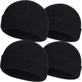 ROYBENS 4 Pack Wool Fisherman Beanies for Men, Knit Short Watch Cap Winter Warm Hats