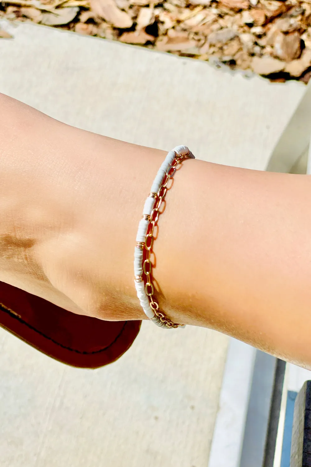 Rubber Bead & Chain Anklet - Gray