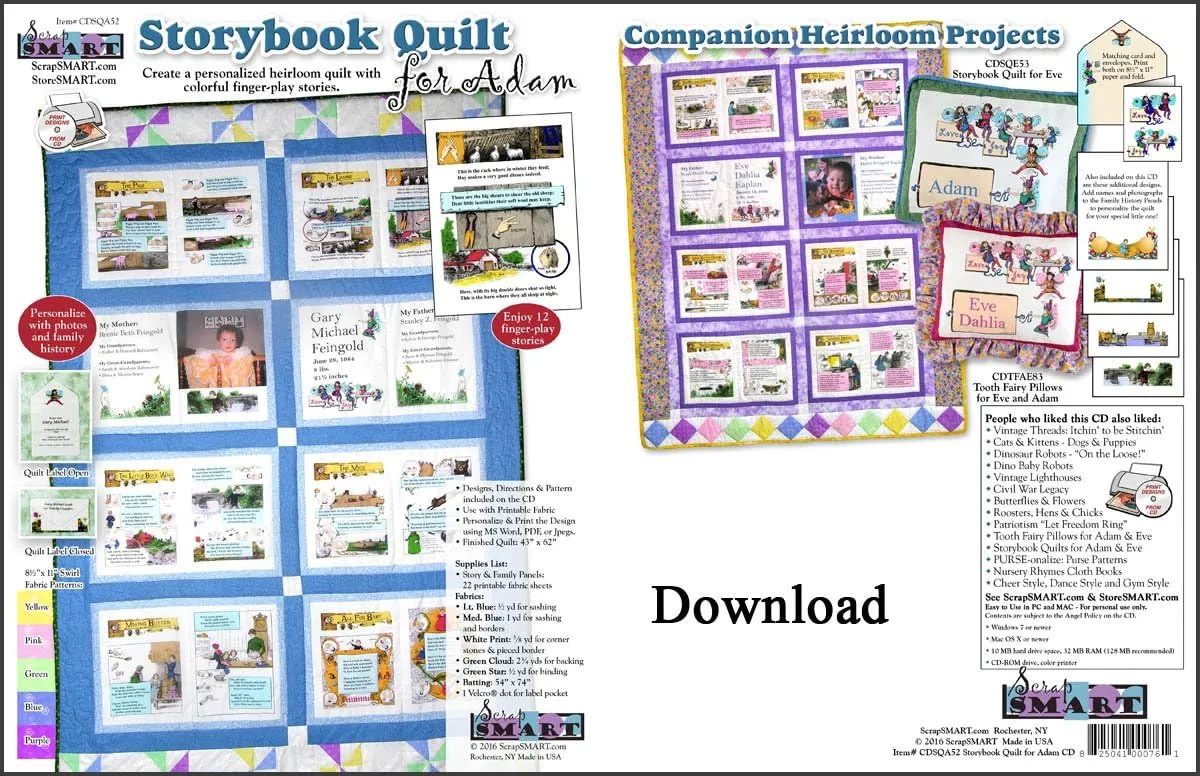 ScrapSMART - Storybook Quilt for Adam - Software Collection - Jpeg, PDF, and Microsoft Word files [Download]