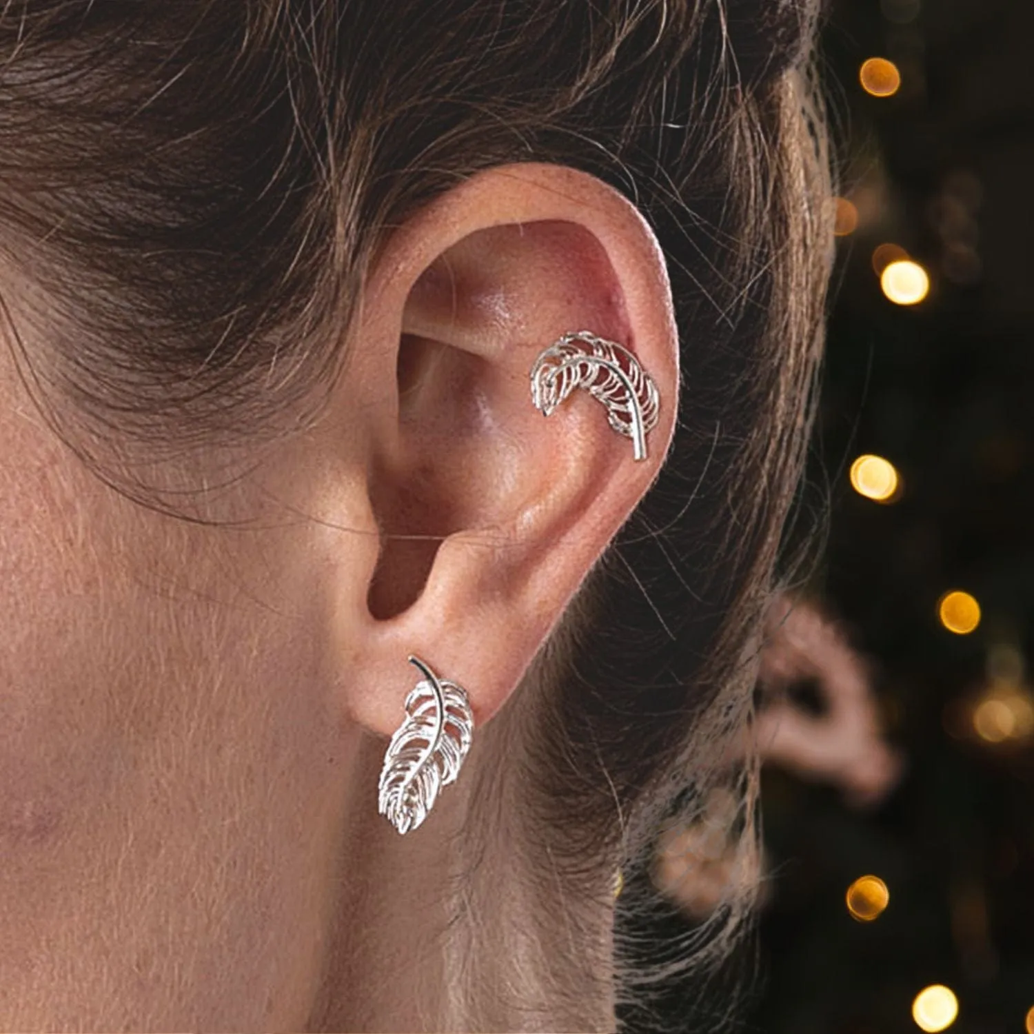 Silver Feather Stud Earrings