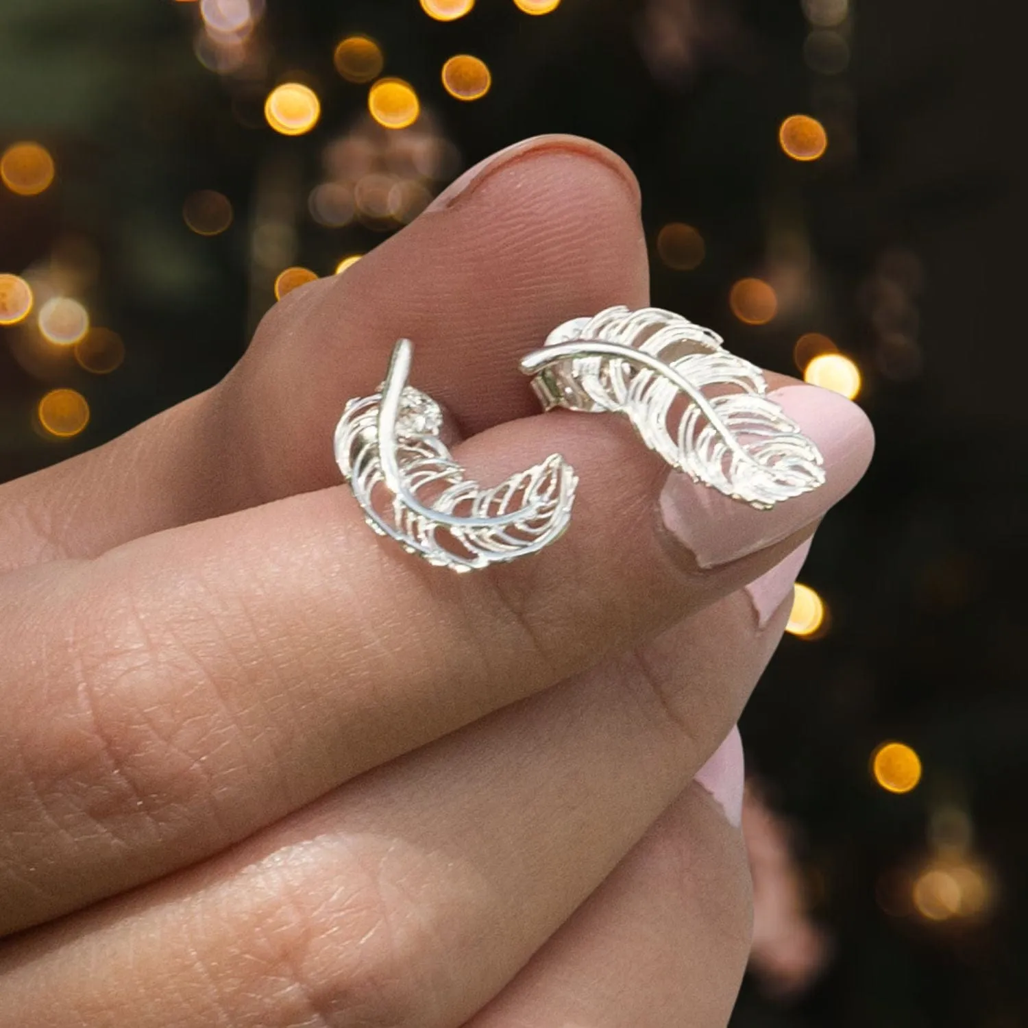 Silver Feather Stud Earrings
