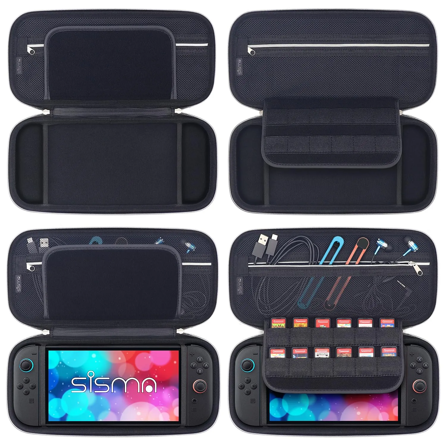 sisma Slim Carry Case Compatible with Nintendo Switch 2 Console, Hard Shell Travel Protective Case Carrying Bag Switch2 Accessories Storage Pocket & 12 Game Card Holders -Black