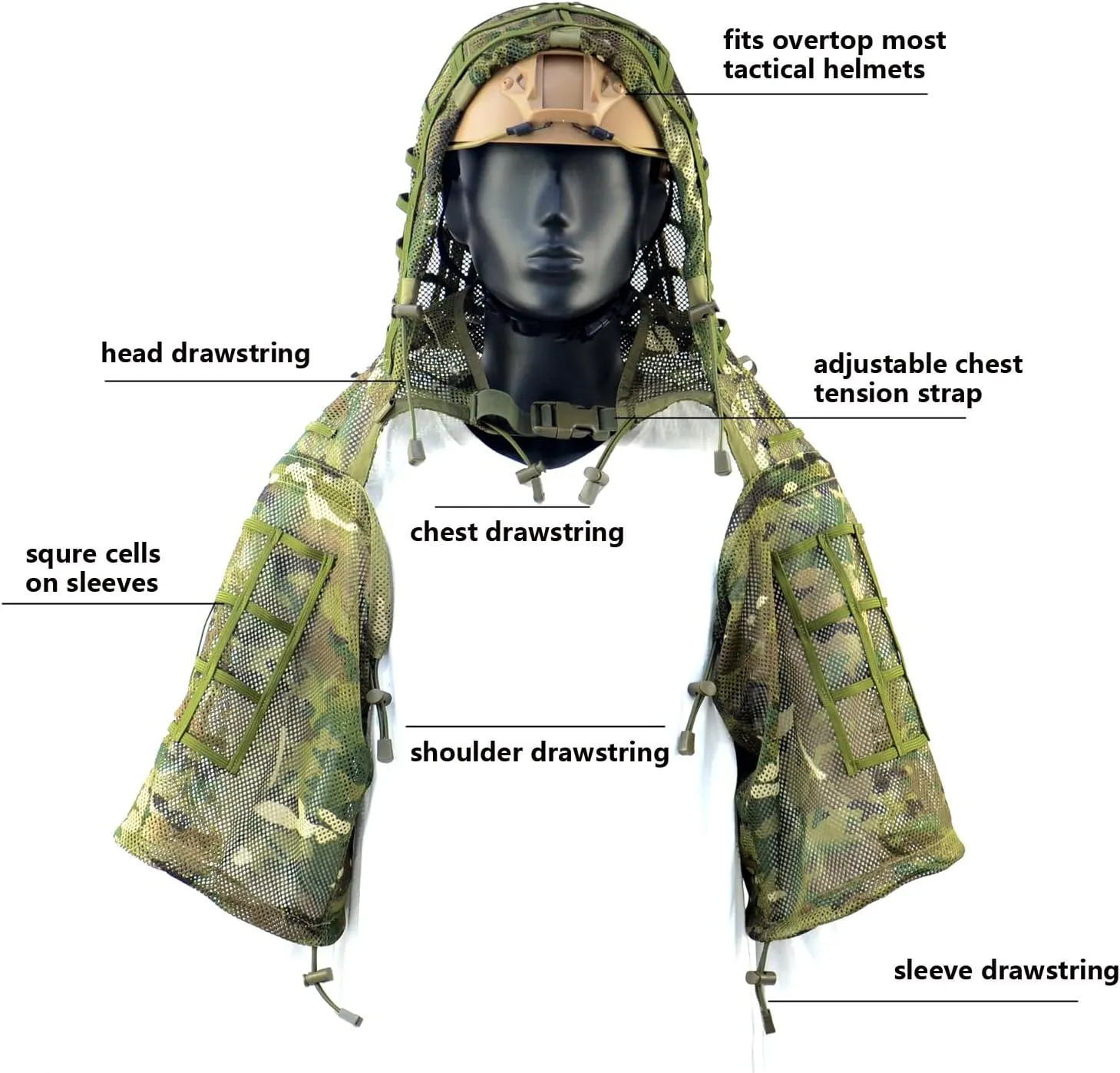 Sniper Ghillie Suit Foundation, Ripstop, Camouflage Tactical Ghillie Hood