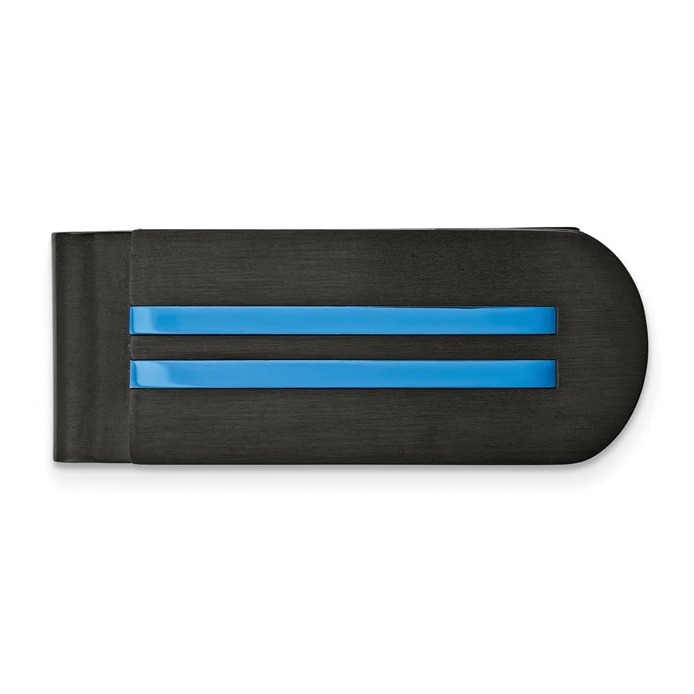 Stainless Steel Brushed and Polished Black/Blue IP-plated Money Clip