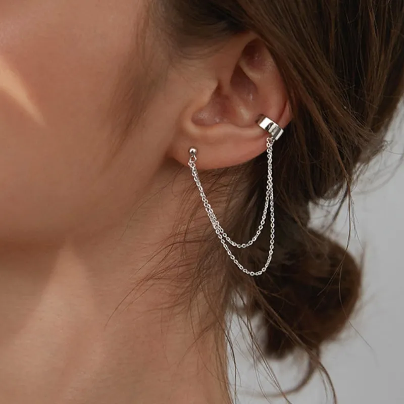 Sterling Silver Chain Ear Cuff Earrings ( 1 Pcs )