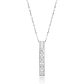 Sterling Silver Cubic Zirconia On Vertical Bar Pendant