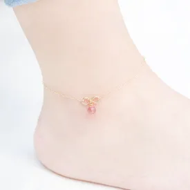Strawberry Quartz Crystal Bead 14k Gold Plated Anklet Handmade Jewelry Accessories Women