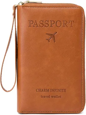 Summer Simple Plain Passport Cases Back To School, Charm Infinite Travel Wallet, Multi-functional Zipper Travel Card Holder, RFID Blocking Card Holder (Brown)