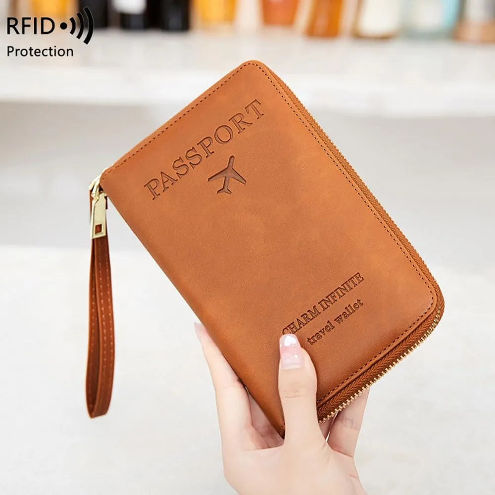 Summer Simple Plain Passport Cases Back To School, Charm Infinite Travel Wallet, Multi-functional Zipper Travel Card Holder, RFID Blocking Card Holder (Brown)