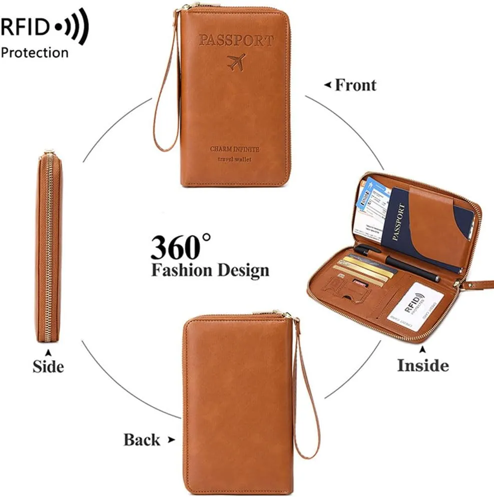 Summer Simple Plain Passport Cases Back To School, Charm Infinite Travel Wallet, Multi-functional Zipper Travel Card Holder, RFID Blocking Card Holder (Brown)