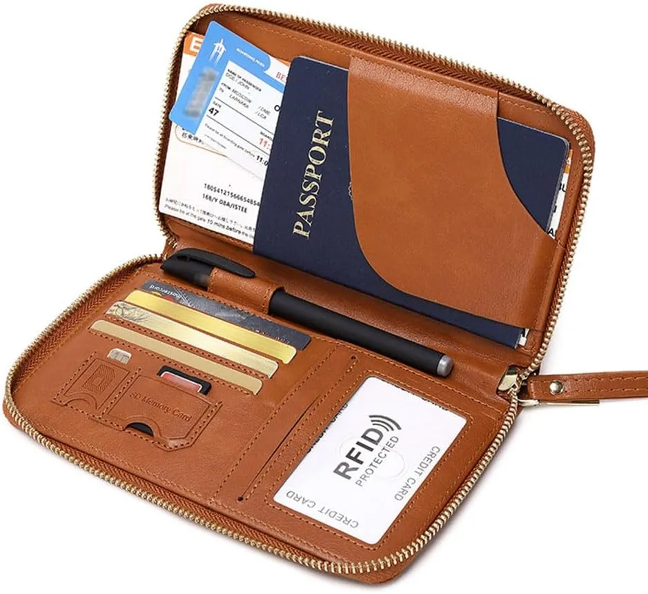 Summer Simple Plain Passport Cases Back To School, Charm Infinite Travel Wallet, Multi-functional Zipper Travel Card Holder, RFID Blocking Card Holder (Brown)