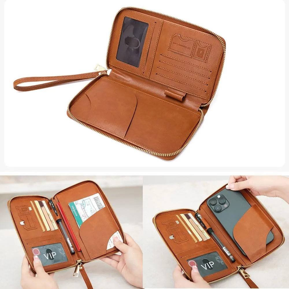 Summer Simple Plain Passport Cases Back To School, Charm Infinite Travel Wallet, Multi-functional Zipper Travel Card Holder, RFID Blocking Card Holder (Brown)