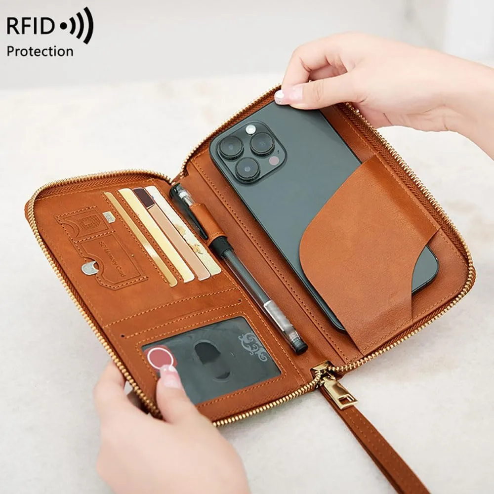 Summer Simple Plain Passport Cases Back To School, Charm Infinite Travel Wallet, Multi-functional Zipper Travel Card Holder, RFID Blocking Card Holder (Brown)