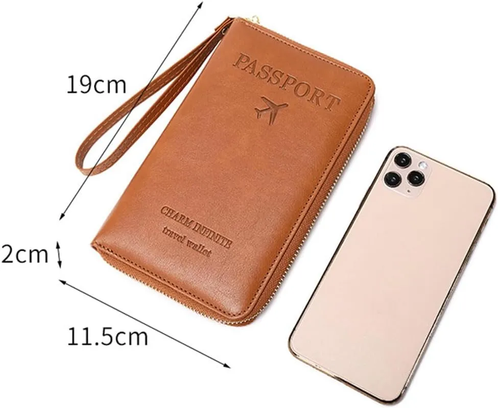 Summer Simple Plain Passport Cases Back To School, Charm Infinite Travel Wallet, Multi-functional Zipper Travel Card Holder, RFID Blocking Card Holder (Brown)