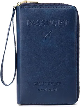 Summer Simple Plain Passport Cases Back To School, Charm Infinite Travel Wallet, Multi-functional Zipper Travel Card Holder, RFID Blocking Card Holder (Dark Blue)