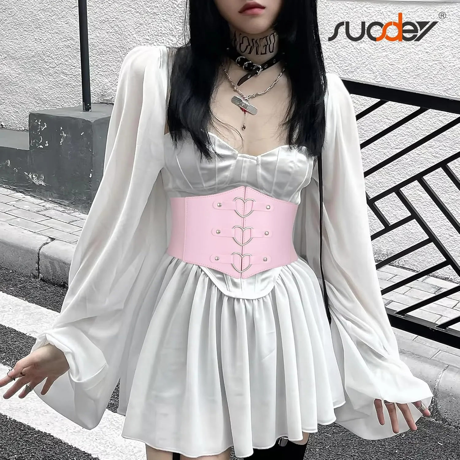 SUOSDEY Women Heart Corset Belt Goth Stylish Wide Elastic Waist Corset for Cosplay Halloween Renaissance Daily