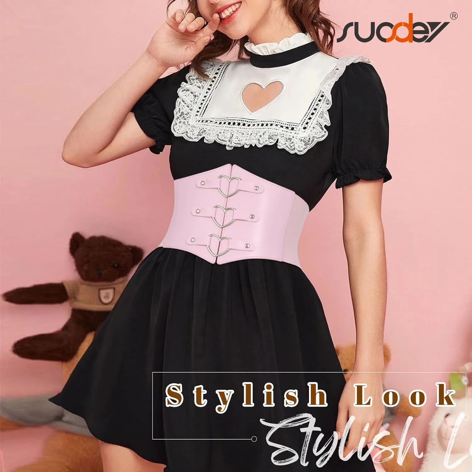 SUOSDEY Women Heart Corset Belt Goth Stylish Wide Elastic Waist Corset for Cosplay Halloween Renaissance Daily