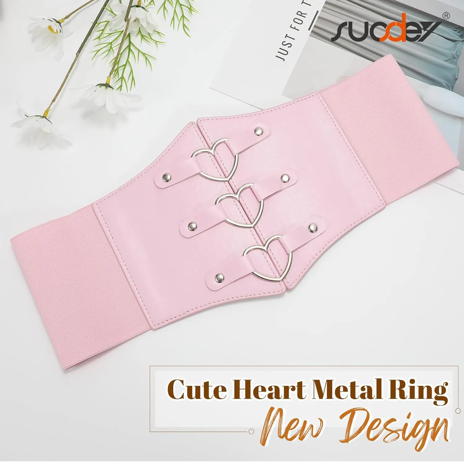 SUOSDEY Women Heart Corset Belt Goth Stylish Wide Elastic Waist Corset for Cosplay Halloween Renaissance Daily