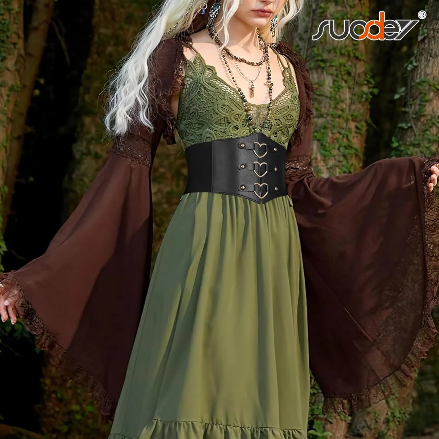 SUOSDEY Women Heart Corset Belt Goth Stylish Wide Elastic Waist Corset for Cosplay Halloween Renaissance Daily