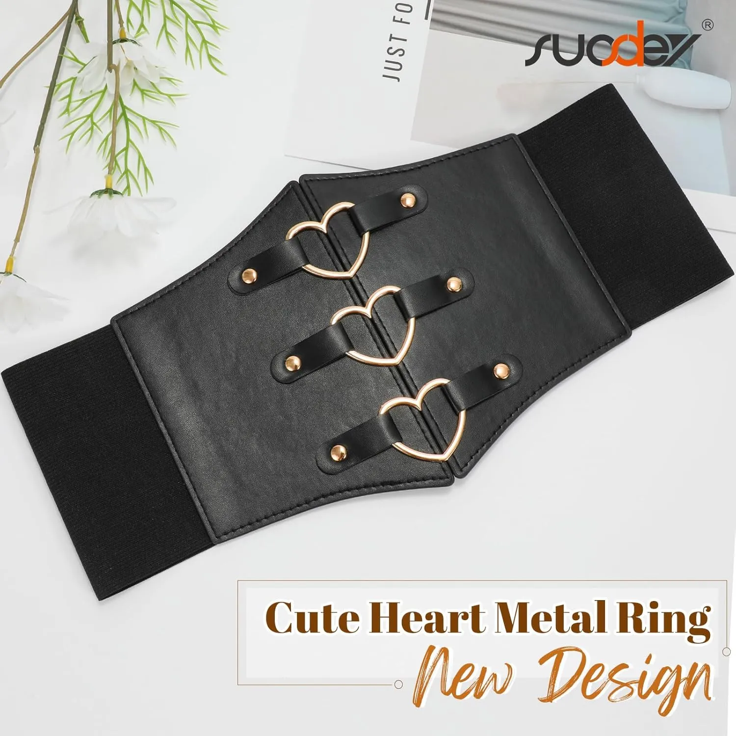 SUOSDEY Women Heart Corset Belt Goth Stylish Wide Elastic Waist Corset for Cosplay Halloween Renaissance Daily