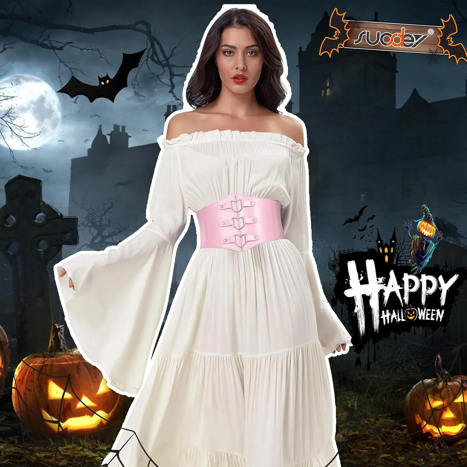 SUOSDEY Women Heart Corset Belt Goth Stylish Wide Elastic Waist Corset for Cosplay Halloween Renaissance Daily