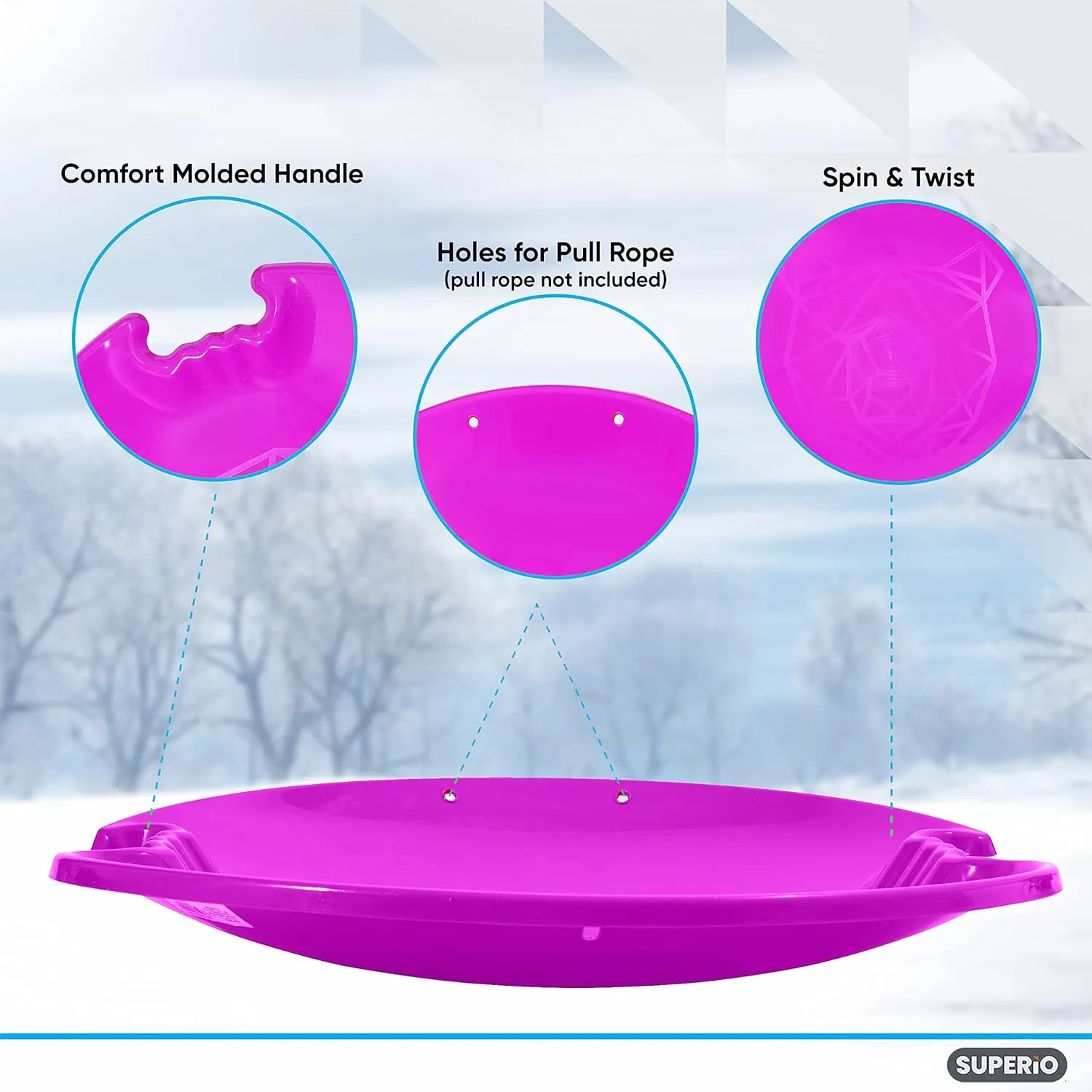 Superio Round Saucer Snow Sleds for Kids and Adult, Spiral Toddler Sled 26" Avalanche Circle Jet Sled for Toddlers Age Plastic Sledding Disc, Winter Snow Toys Fun for Kids and Adults, 1-Pack