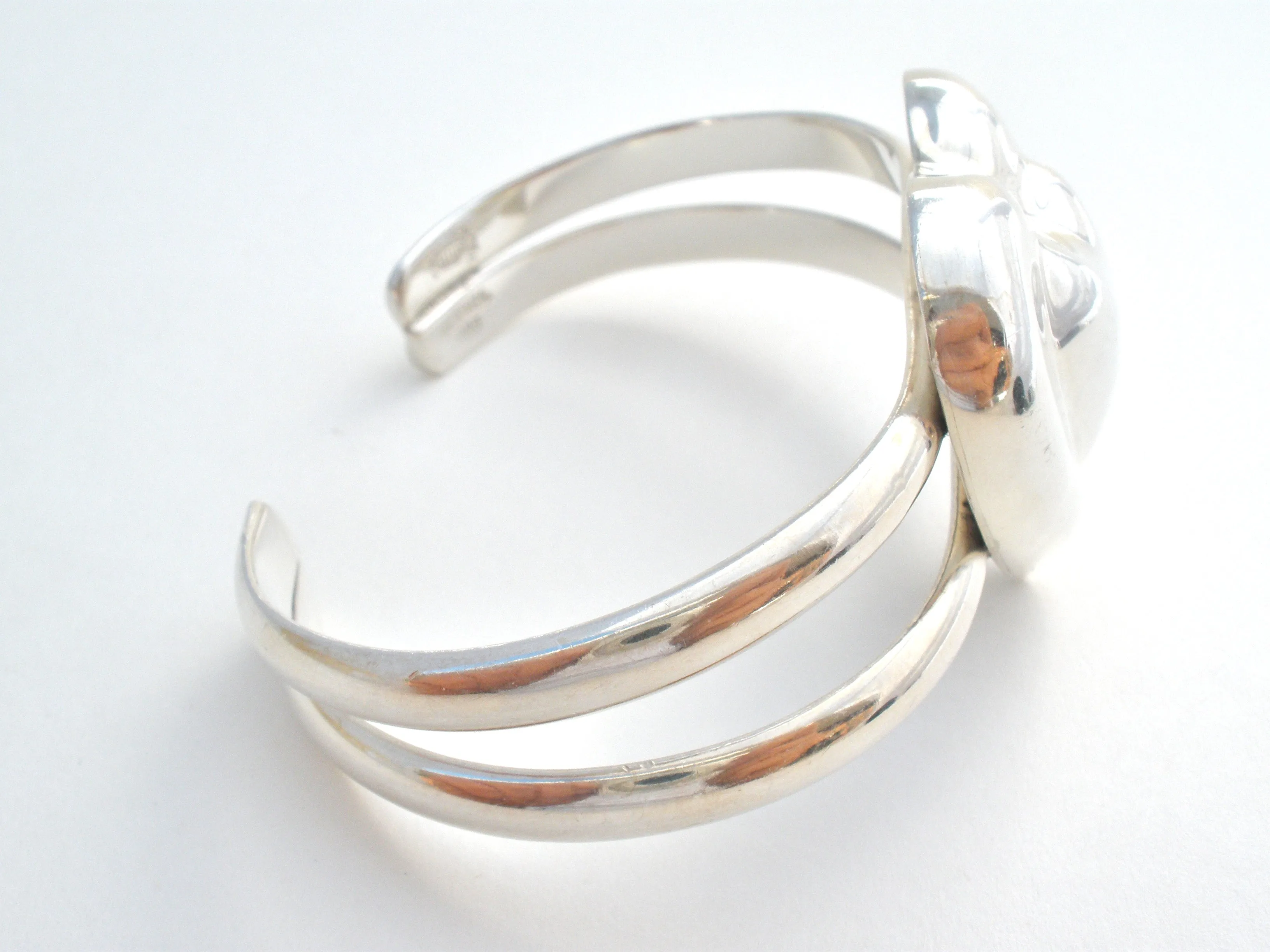 Taxco Sterling Silver Heart Cuff Bracelet Vintage