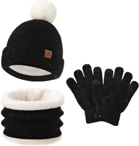 Toddler Hat Scarf Glove Set 2t-4t Boy Girls Winter Beanie Hat Neck Warmer Mitten Kids Hats And Gloves Ages 4-8 Fleece Lined