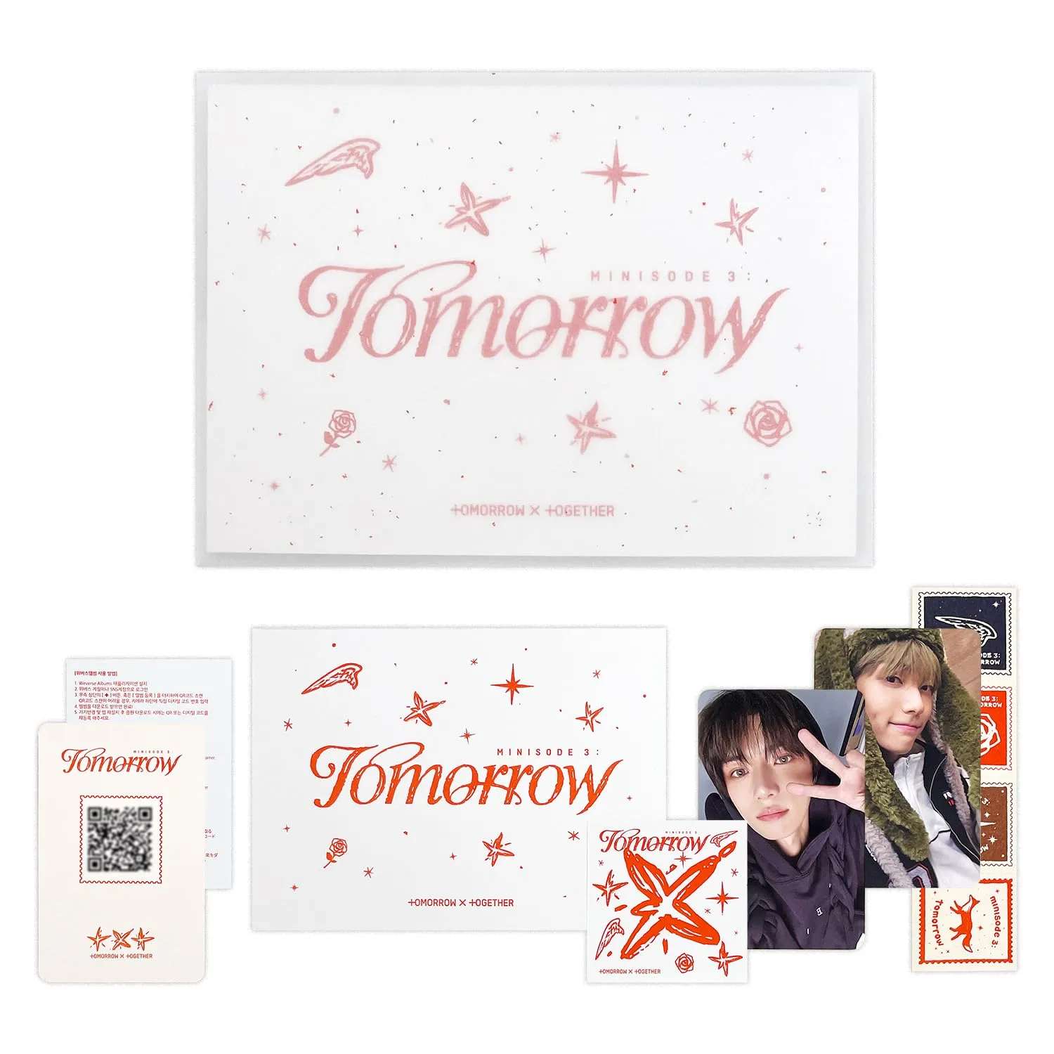 TXT MINISODE 3 : TOMORROW Weverse Albums Ver. - B Ver. Envelop   Card Holder   Sticker   Stamp Sticker   Photo Card A   Photo Card B   QR Card   User Guide   5 Extra Photocards