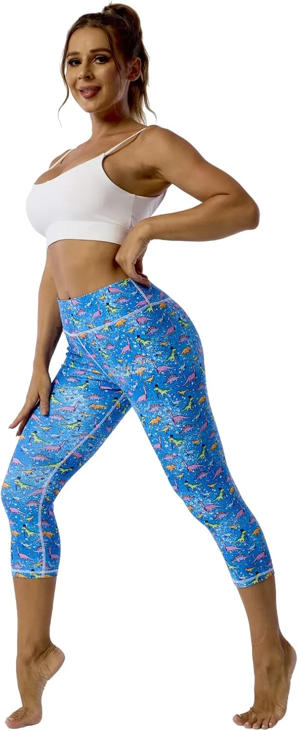 UIUO-UIPEU Pattern Printed Capri Leggings with Pockets for Women Tummy Control Workout Yoga Capris