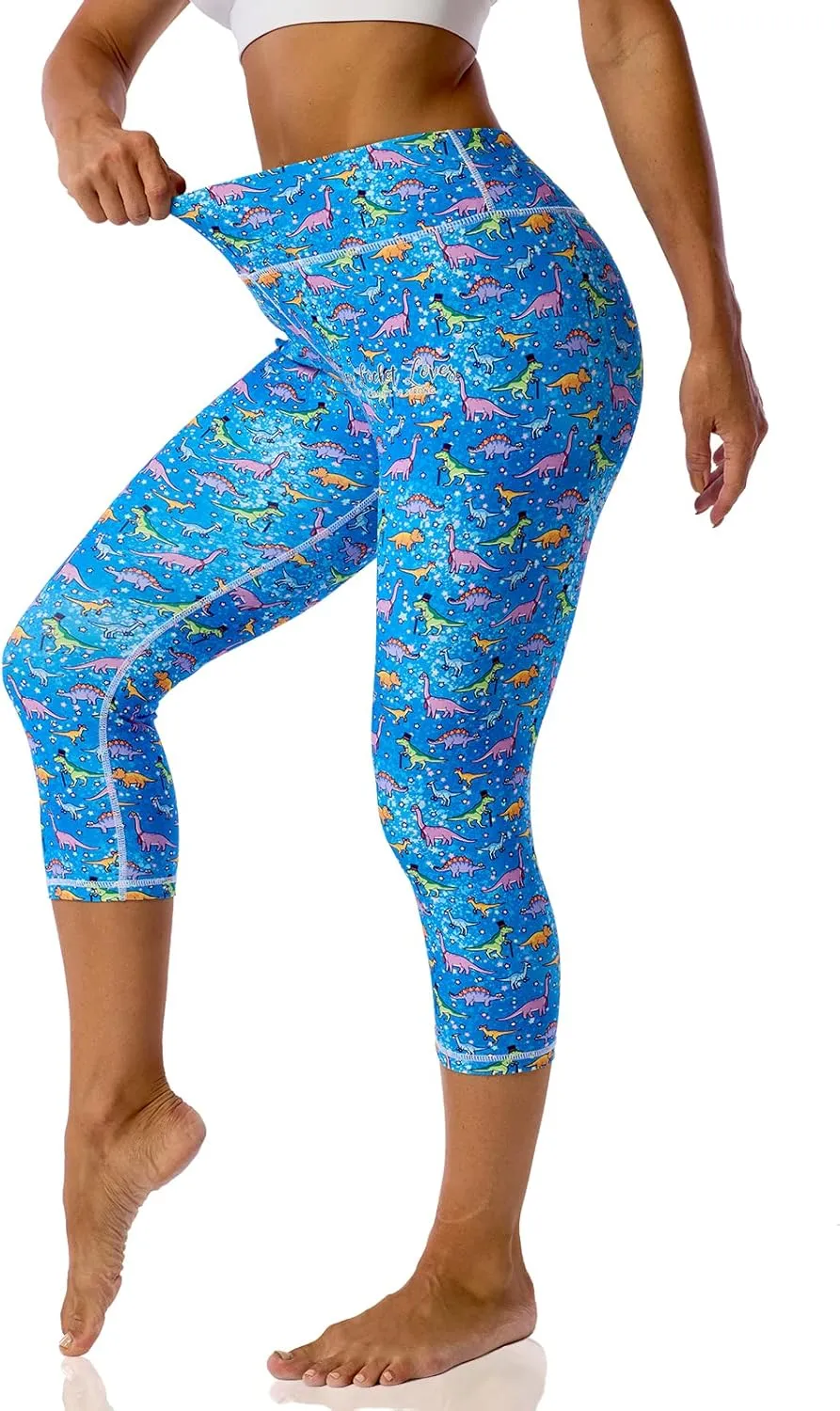 UIUO-UIPEU Pattern Printed Capri Leggings with Pockets for Women Tummy Control Workout Yoga Capris