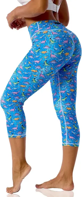 UIUO-UIPEU Pattern Printed Capri Leggings with Pockets for Women Tummy Control Workout Yoga Capris