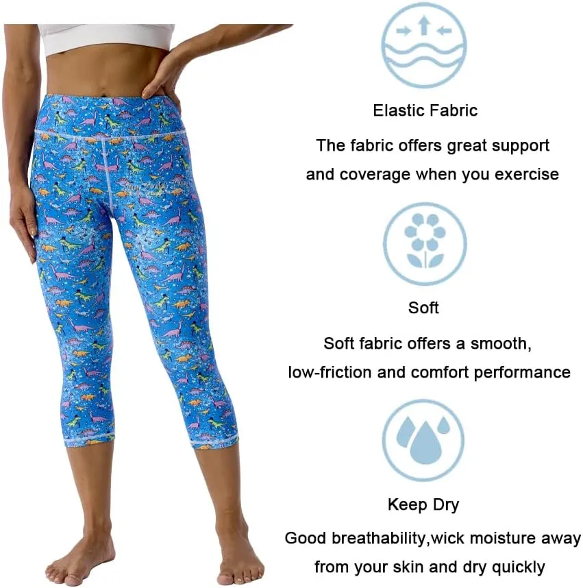 UIUO-UIPEU Pattern Printed Capri Leggings with Pockets for Women Tummy Control Workout Yoga Capris